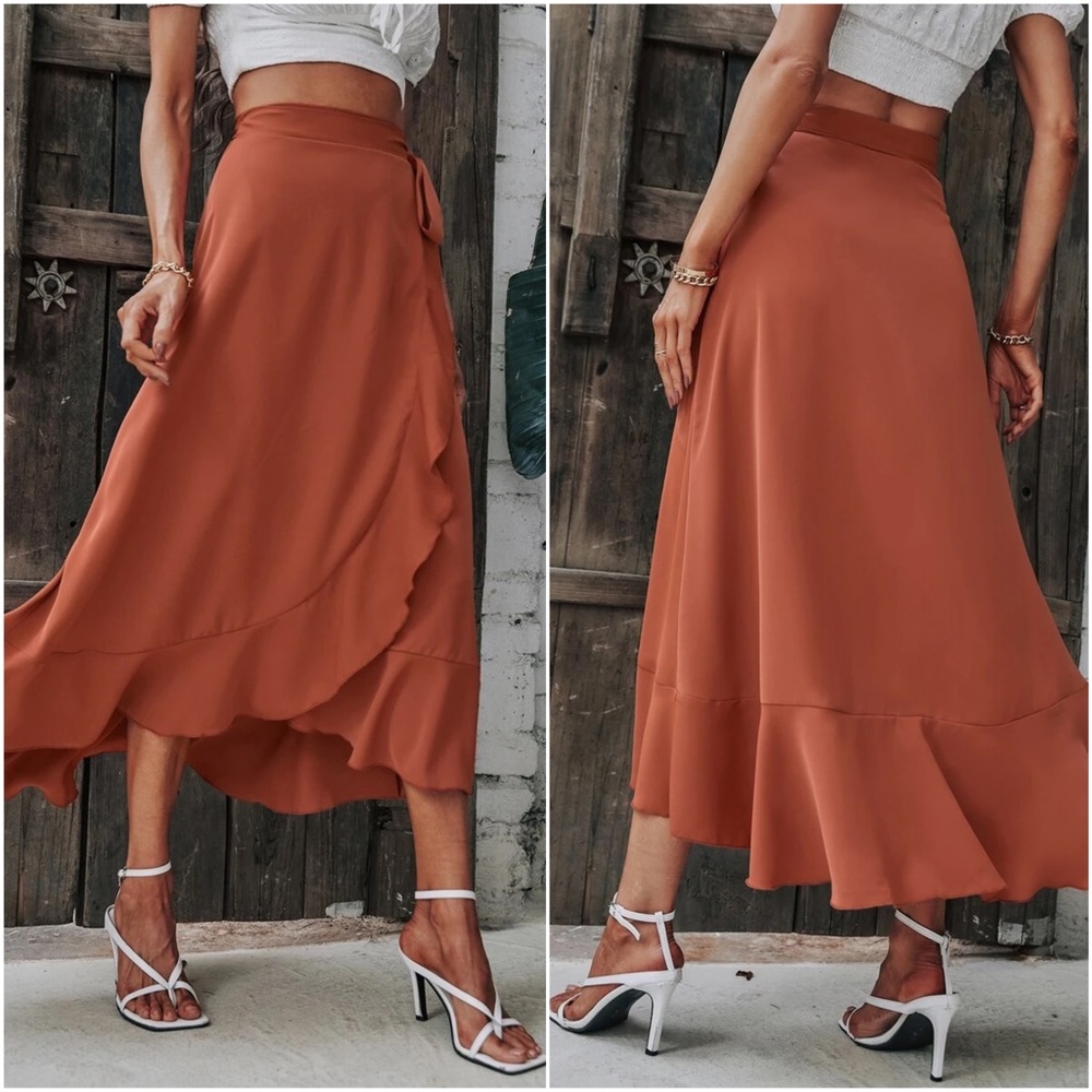 Boho Solid Ruffle Maxi Skirt - Picture 2 of 4